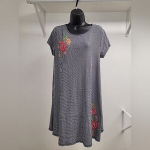 Derek Heart Striped Floral Embroidered Shirt Dress sz L